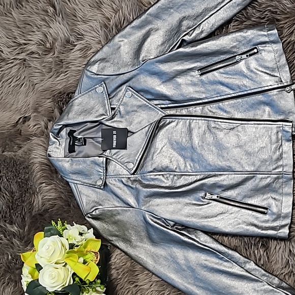 Faux Leather Metallic Jacket - Picture 2 of 7